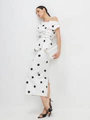 River Island White Peplum Polka Dot Midi Dress - Image 1 of 4