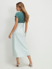 River Island Blue Short Sleeve Lace Satin Midi Dress - Image 2 of 4