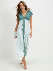 River Island Blue Short Sleeve Lace Satin Midi Dress - Image 3 of 4