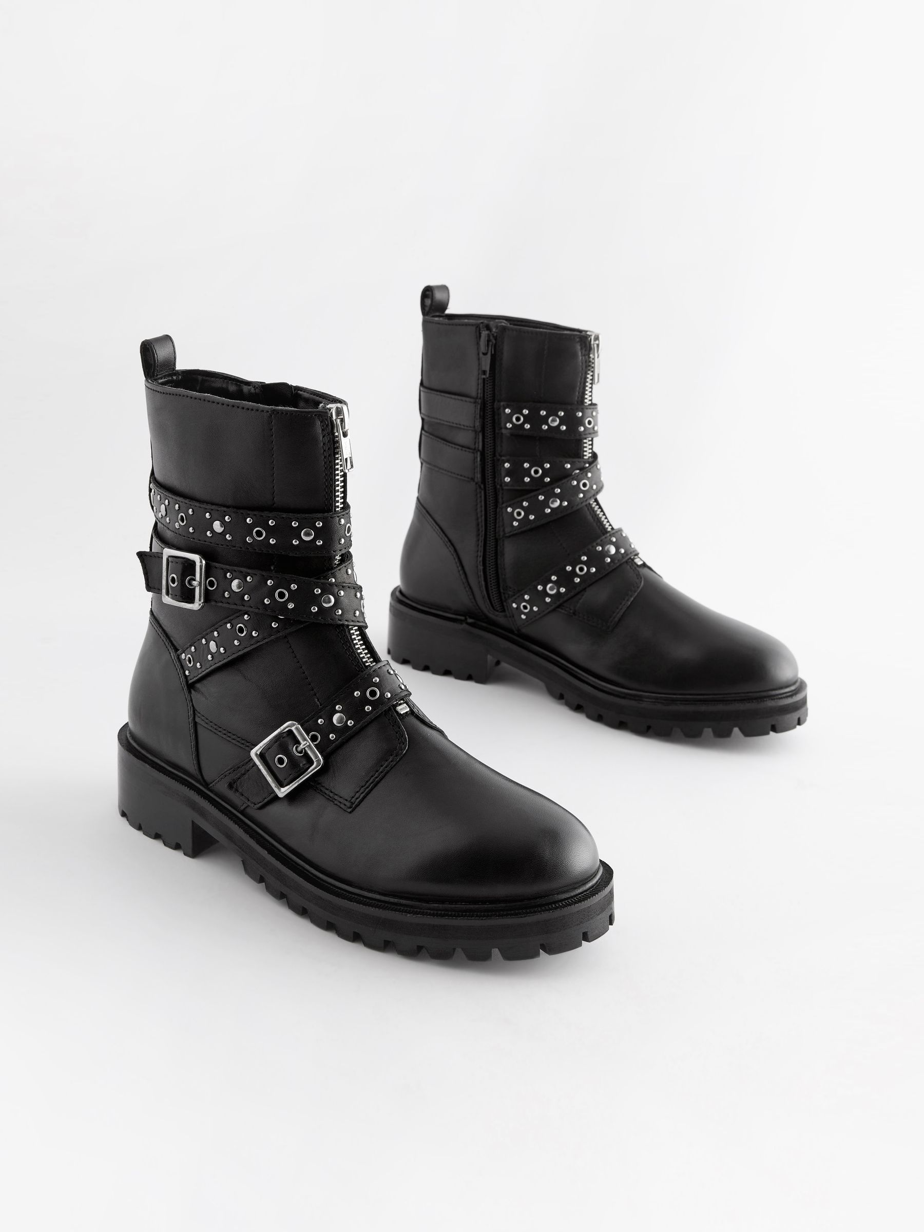 Buy Black Forever Comfort Studded Biker Leather Ankle Boots from Next United Arab Emirates