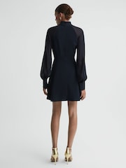 Reiss Navy Perry Sheer Blouson Sleeve Mini Dress - Image 4 of 4