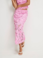 River Island Pink Floral Lace Midi Pencil Skirt - Image 1 of 4