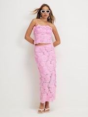 River Island Pink Floral Lace Midi Pencil Skirt - Image 2 of 4