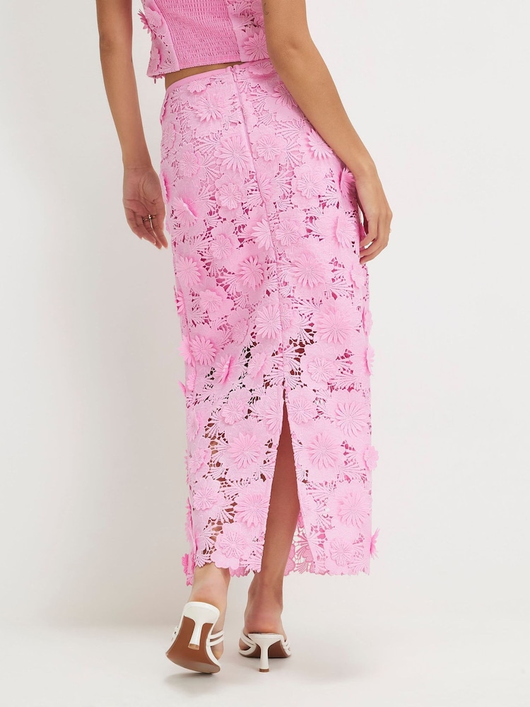 River Island Pink Floral Lace Midi Pencil Skirt - Image 4 of 4