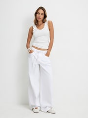 River Island White Sleeveless Cotton Blend Floral Trim Tank - Image 3 of 4