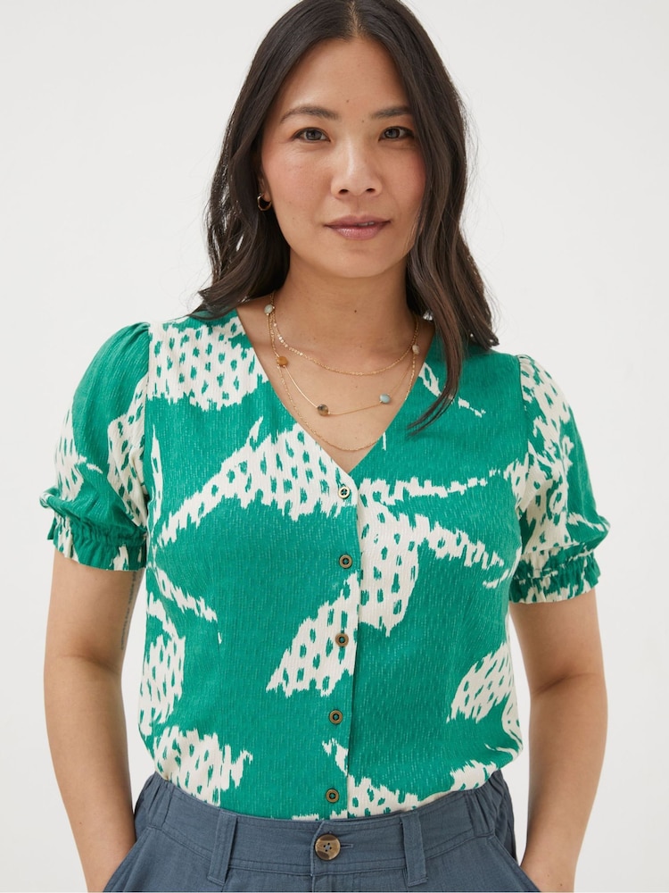 FatFace Green Textured Leaves Blouse - Image 1 of 4 FatFace Green Textured Leaves Blouse - Image 1 of 4