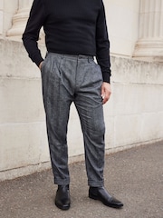 Grey Herringbone Relaxed Tapered Nova Fides Italian Fabric Trousers With Wool - Image 1 of 1