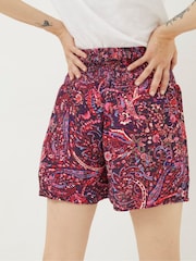 FatFace Bright Purple Paisley Shirred Waist Shorts - Image 3 of 5