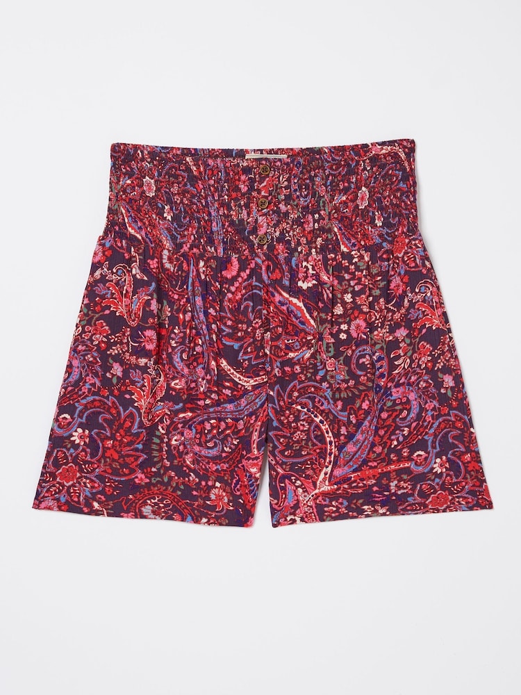 FatFace Bright Purple Paisley Shirred Waist Shorts - Image 5 of 5