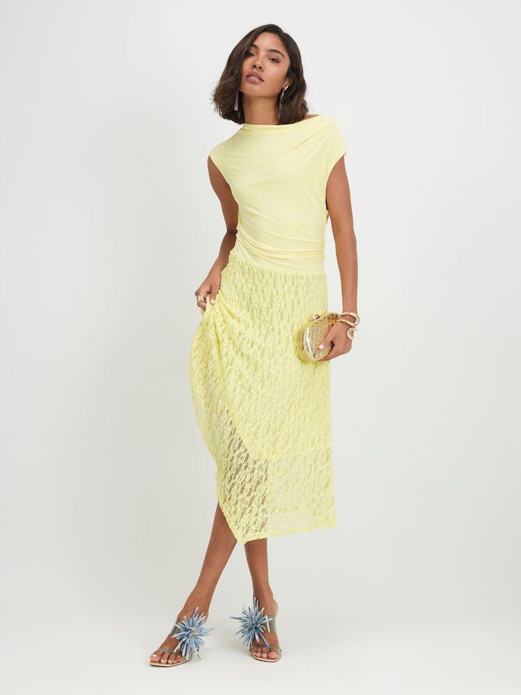 River Island Yellow Lace Skirt Hybrid Midi Dress - Image 1 of 4 River Island Yellow Lace Skirt Hybrid Midi Dress - Image 1 of 4