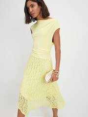 River Island Yellow Lace Skirt Hybrid Midi Dress - Image 3 of 4