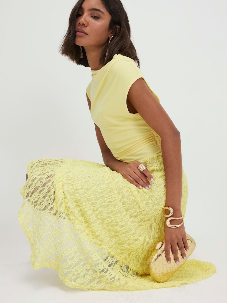 River Island Yellow Lace Skirt Hybrid Midi Dress - Image 4 of 4 River Island Yellow Lace Skirt Hybrid Midi Dress - Image 4 of 4
