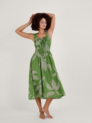 Monsoon Green Palm Spot Print Sustainable Cotton Midi Sundress - Image 1 of 4