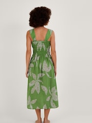 Monsoon Green Palm Spot Print Sustainable Cotton Midi Sundress - Image 2 of 4