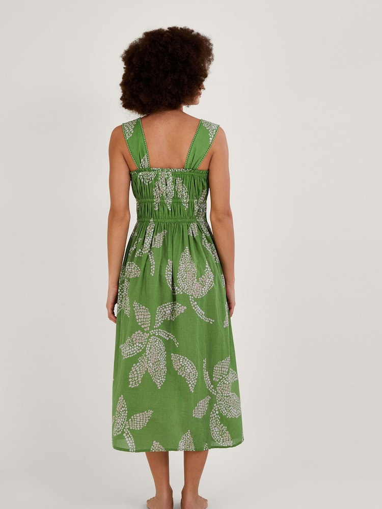 Monsoon Green Palm Spot Print Sustainable Cotton Midi Sundress - Image 2 of 4