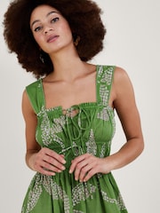 Monsoon Green Palm Spot Print Sustainable Cotton Midi Sundress - Image 3 of 4