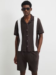 River Island Brown Blocked Towelling Shirt - Image 1 of 4