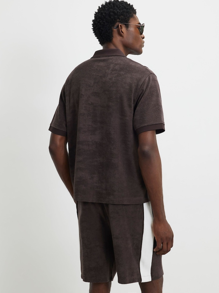 River Island Brown Blocked Towelling Shirt - Image 2 of 4