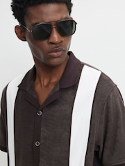 River Island Brown Blocked Towelling Shirt - Image 3 of 4