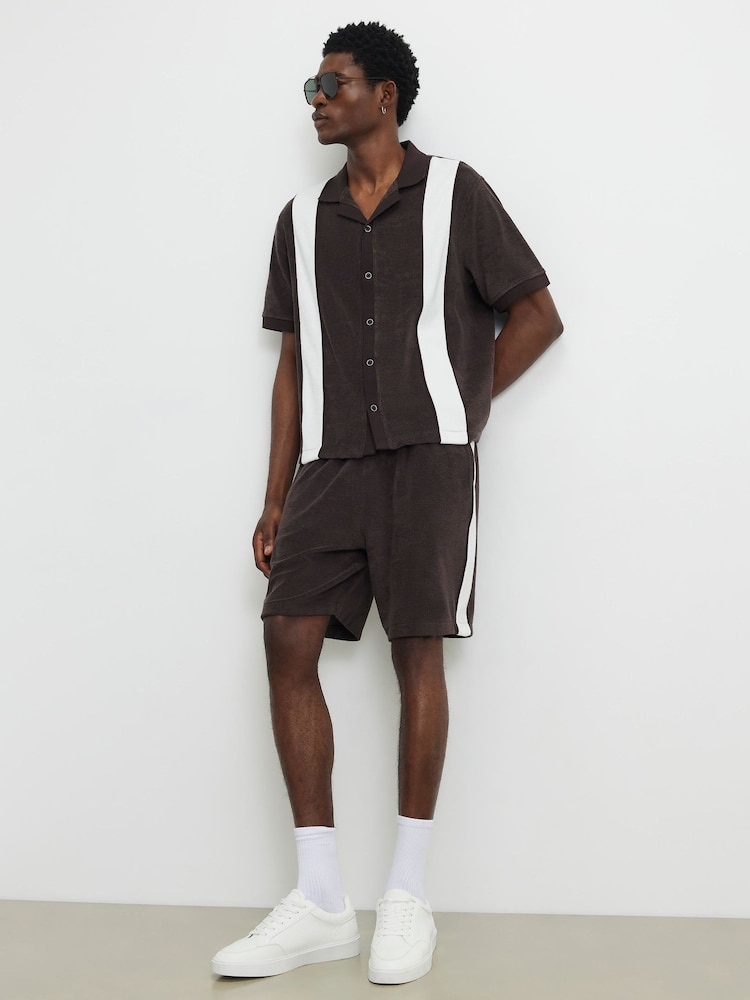River Island Brown Blocked Towelling Shirt - Image 4 of 4
