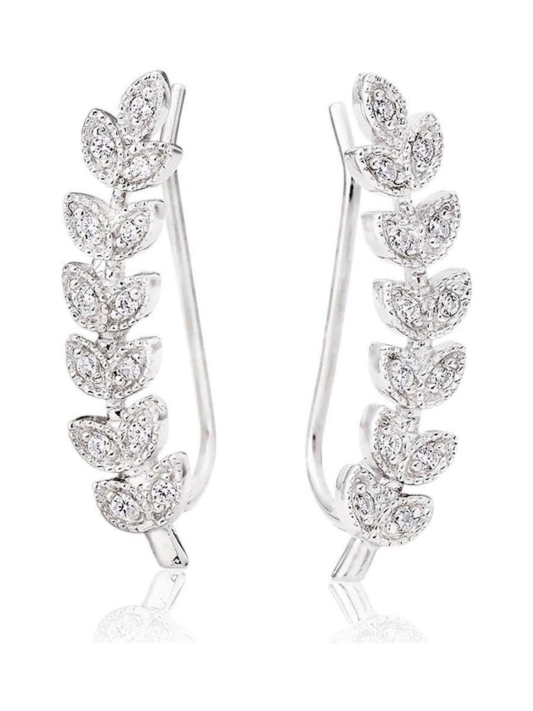 Beaverbrooks Silver Cubic Zirconia Leaf Climber Earrings - Image 1 of 3