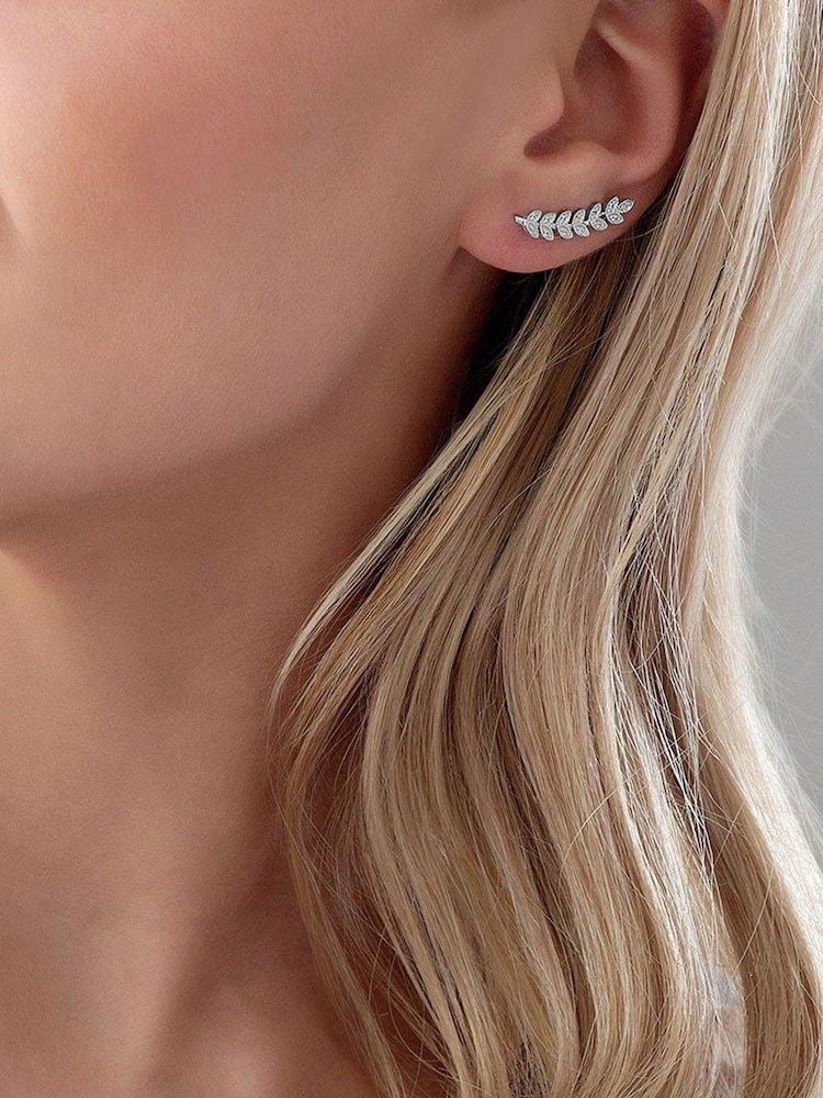Beaverbrooks Silver Cubic Zirconia Leaf Climber Earrings - Image 3 of 3