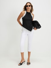River Island Black Lace Trim Textured Halter Neck Top - Image 4 of 4