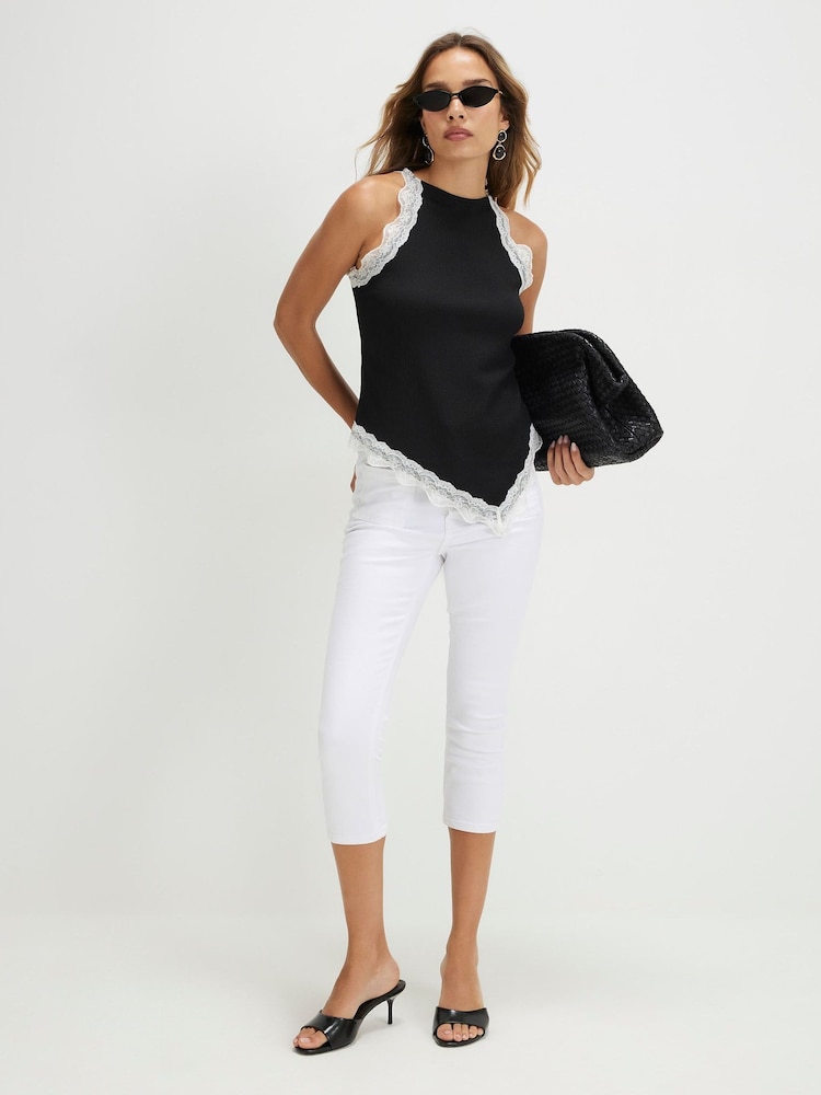 River Island Black Lace Trim Textured Halter Neck Top - Image 4 of 4