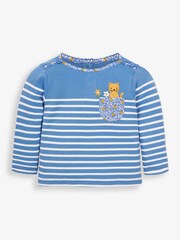 JoJo Maman Bébé Blue Girls Cat Pocket Breton Top - Image 1 of 3