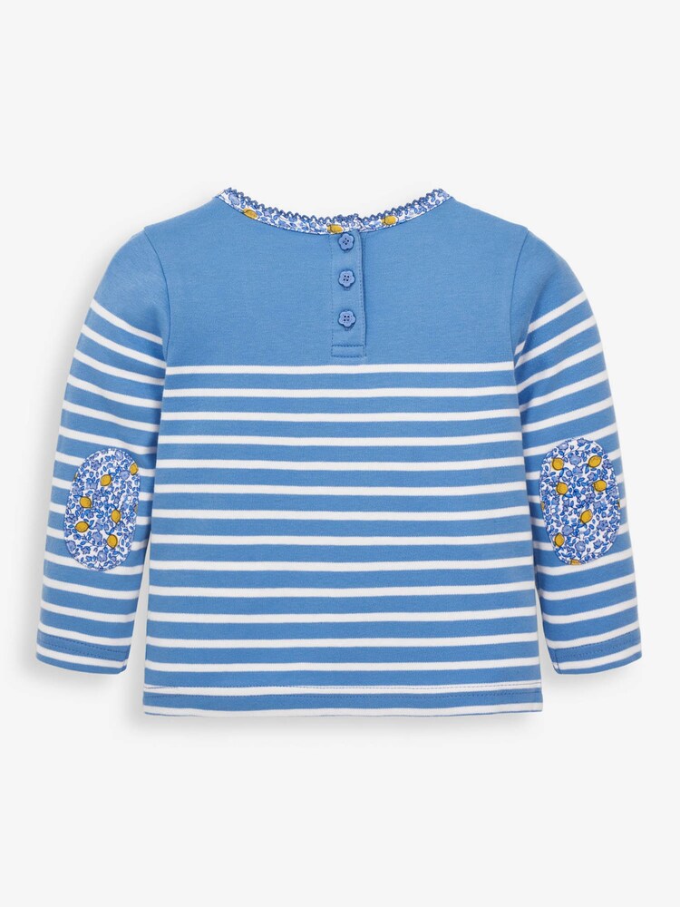 JoJo Maman Bébé Blue Girls Cat Pocket Breton Top - Image 2 of 3
