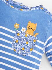 JoJo Maman Bébé Blue Girls Cat Pocket Breton Top - Image 3 of 3