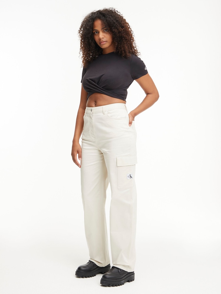 Calvin Klein Jeans High Rise Straight Twill Trousers - Image 1 of 4 Calvin Klein Jeans High Rise Straight Twill Trousers - Image 1 of 4