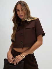 River Island Brown Short Sleeve Cropped Jacket - Image 1 of 4