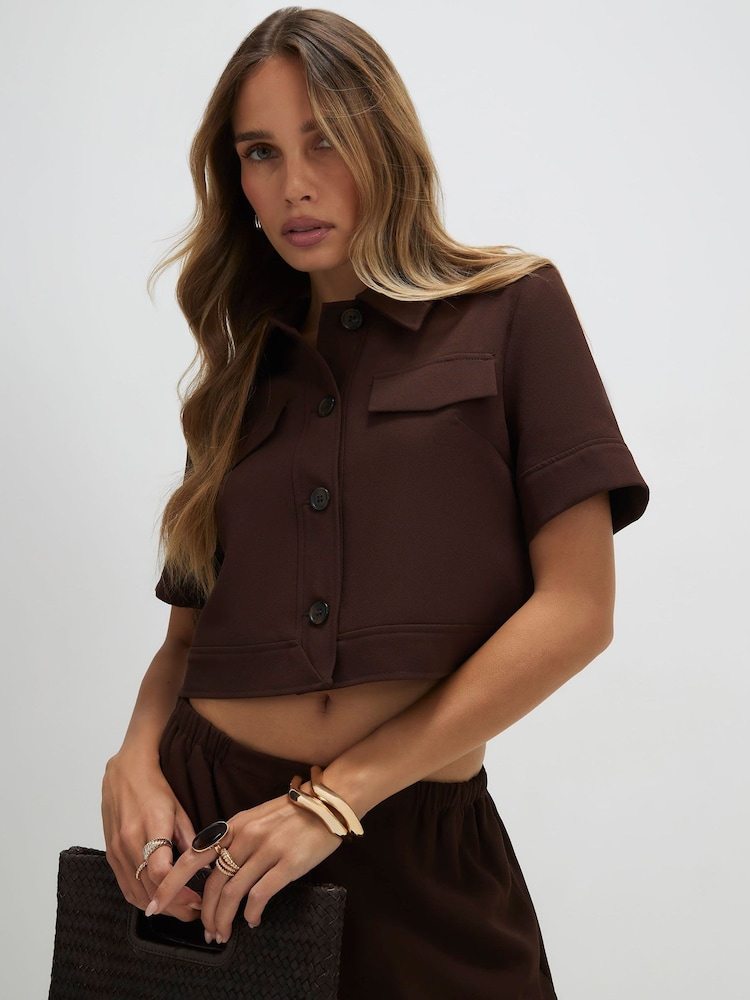 River Island Brown Short Sleeve Cropped Jacket - Image 1 of 4