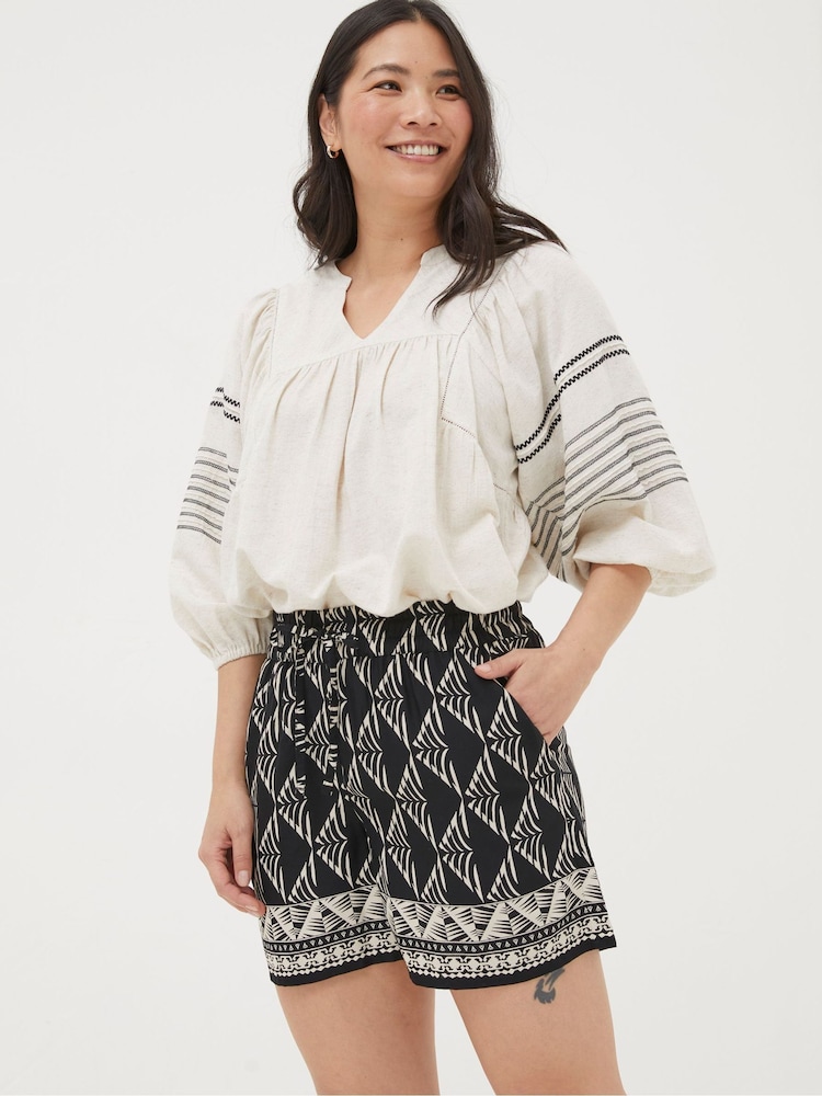 FatFace Black Mono Geo Flippy Shorts - Image 1 of 5