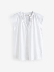White Linen Blend Button Down Relaxed Sleeve Top - Image 5 of 6