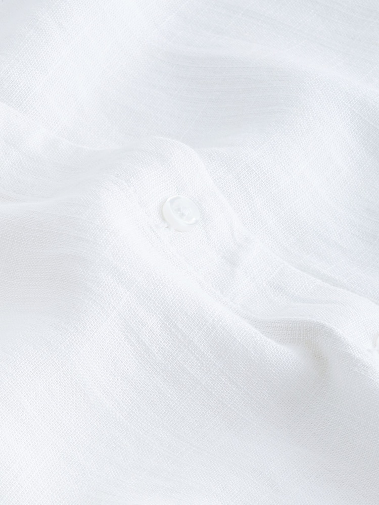 White Linen Blend Button Down Relaxed Sleeve Top - Image 6 of 6