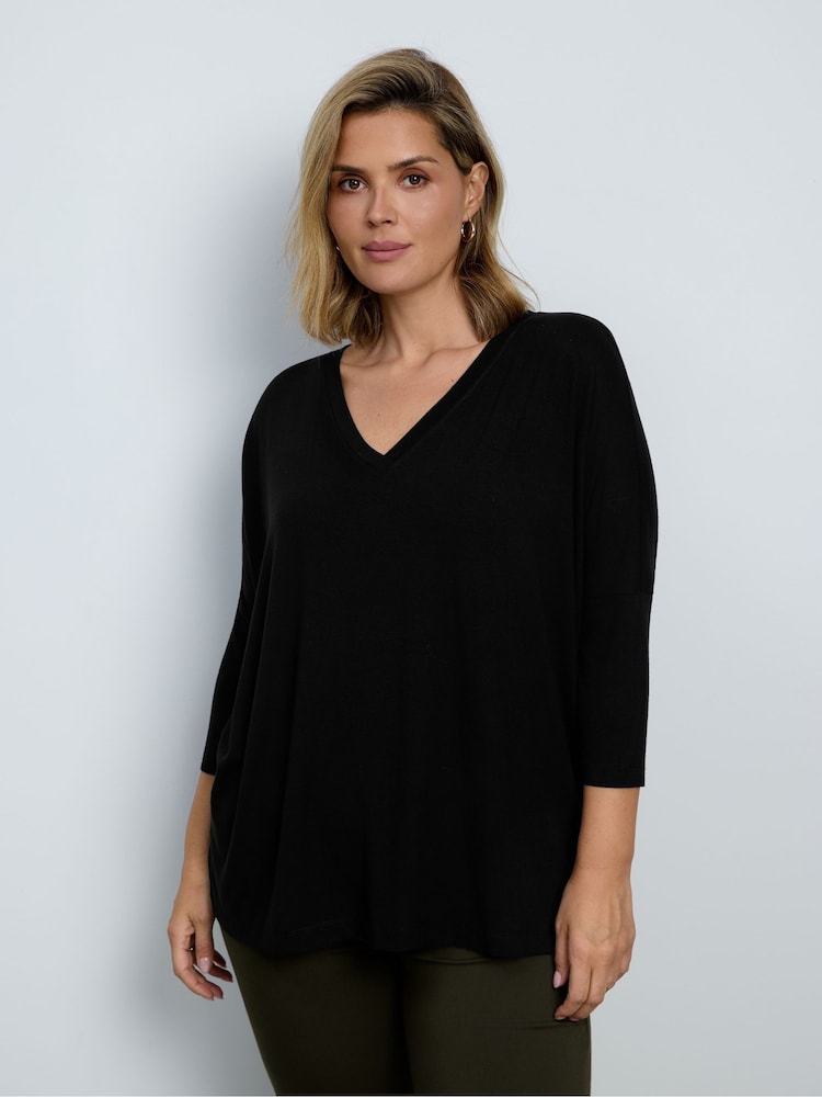 Live Unlimited Black Jersey V-Neck Top - Image 2 of 5 Live Unlimited Black Jersey V-Neck Top - Image 2 of 5