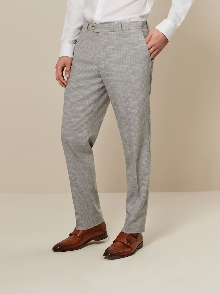 Grey Tailored Fit Textured Suit Trousers - Image 1 of 8
