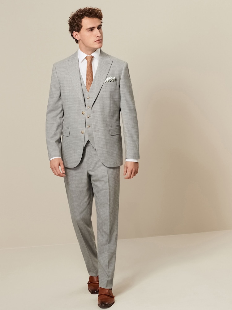 Grey Tailored Fit Textured Suit Trousers - Image 2 of 8