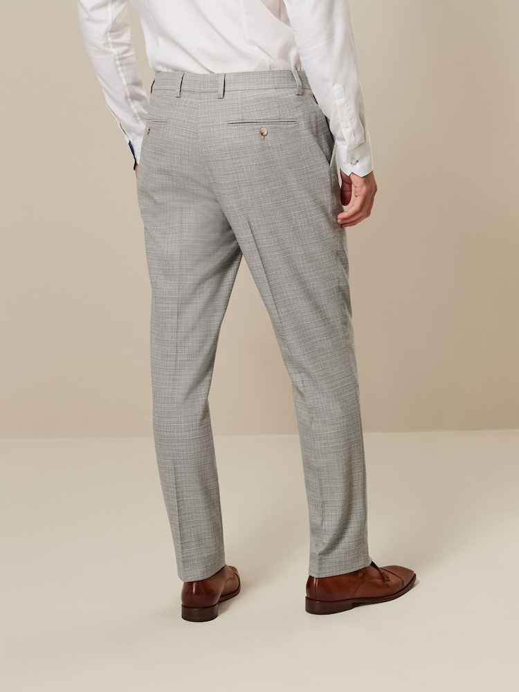 Grey Tailored Fit Textured Suit Trousers - Image 3 of 8