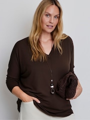 Live Unlimited Brown Jersey V-Neck Top - Image 2 of 4