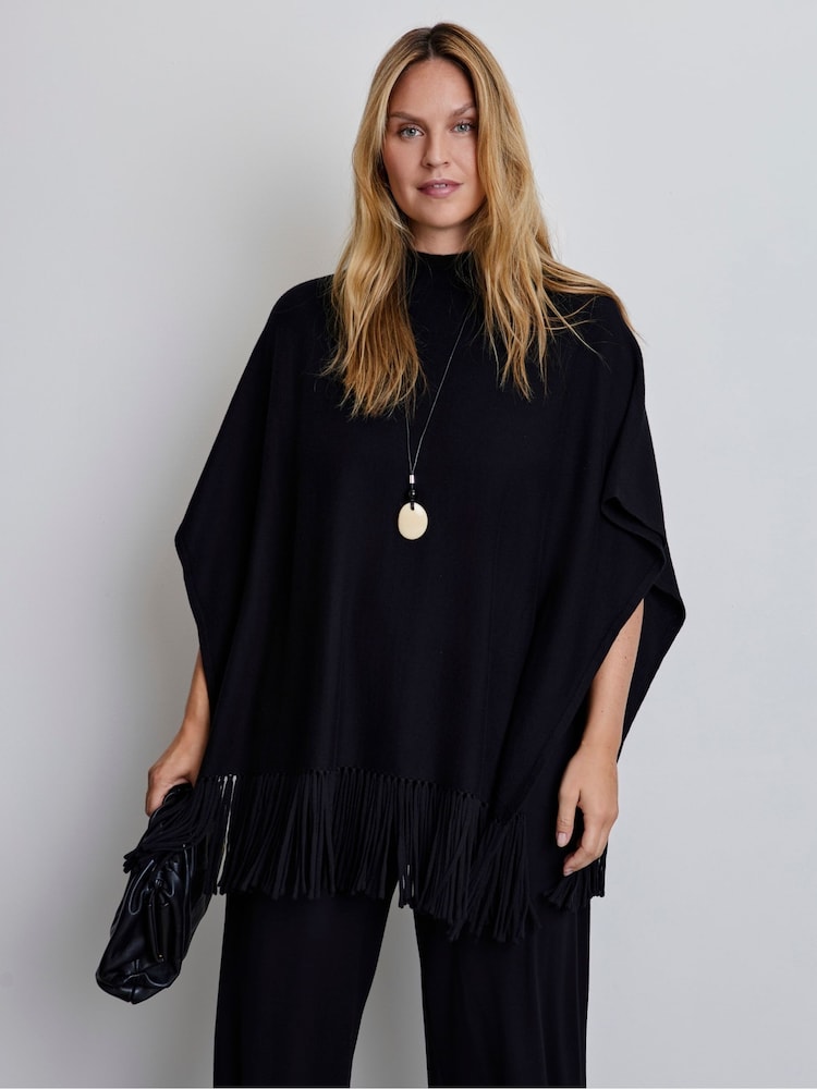 Live Unlimited Black Fringe Poncho - Image 1 of 6 Live Unlimited Black Fringe Poncho - Image 1 of 6