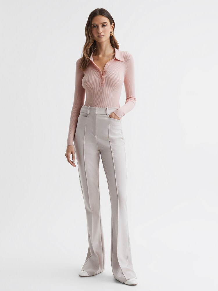 Reiss Blush Sienna Ribbed Space Wool Polo Shirt - Image 1 of 10 Reiss Blush Sienna Ribbed Space Wool Polo Shirt - Image 1 of 10