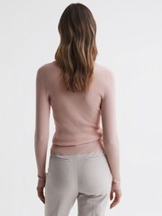 Różowawy - Reiss Sienna Ribbed Space Wool Polo Shirt - Image 4 of 5