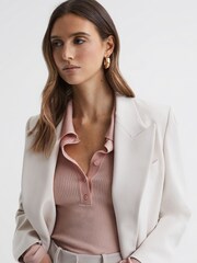 Reiss Blush Sienna Ribbed Space Wool Polo Shirt - Image 8 of 10