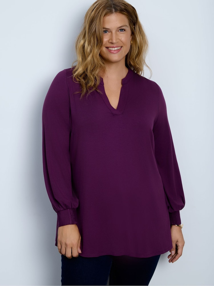 Live Unlimited Purple Jersey Nehru Collar Tunic - Image 1 of 5 Live Unlimited Purple Jersey Nehru Collar Tunic - Image 1 of 5