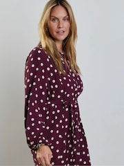 Live Unlimited Burgundy Polka Dot Waist Tie Maxi Shirt Dress - Larawan 2 ng 5