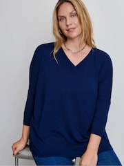 Live Unlimited Blue Jersey V-Neck Top - Image 5 of 5