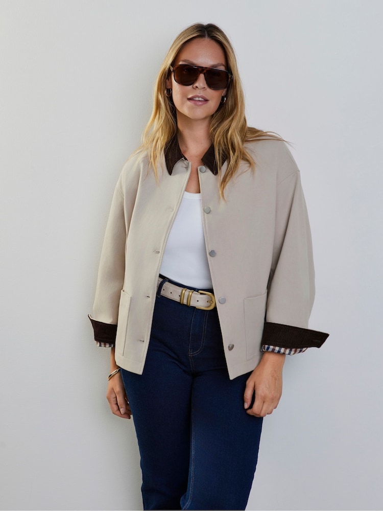 Live Unlimited Cream Oatmeal Cord Collar Jacket - Image 2 of 7 Live Unlimited Cream Oatmeal Cord Collar Jacket - Image 2 of 7